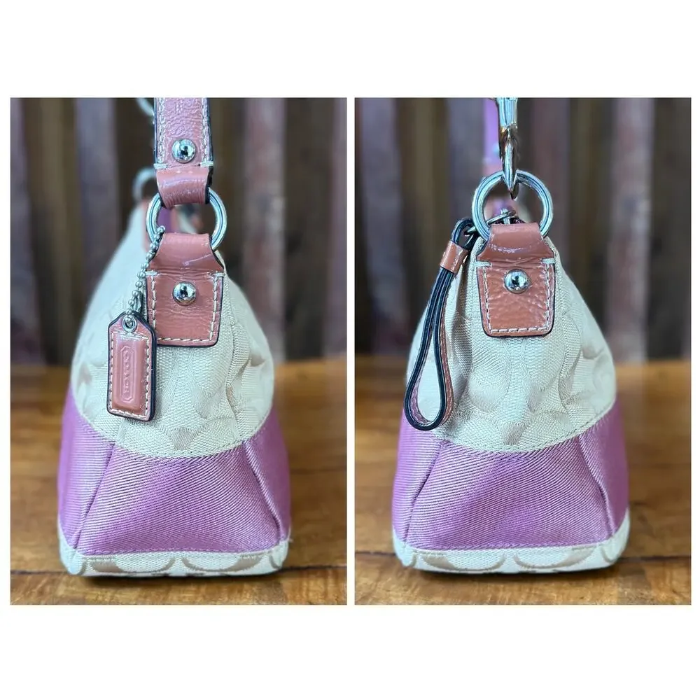 Vintage Y2K Coach Signature Stripe Lavender Mini Satchel Shoulder Bag Purse
